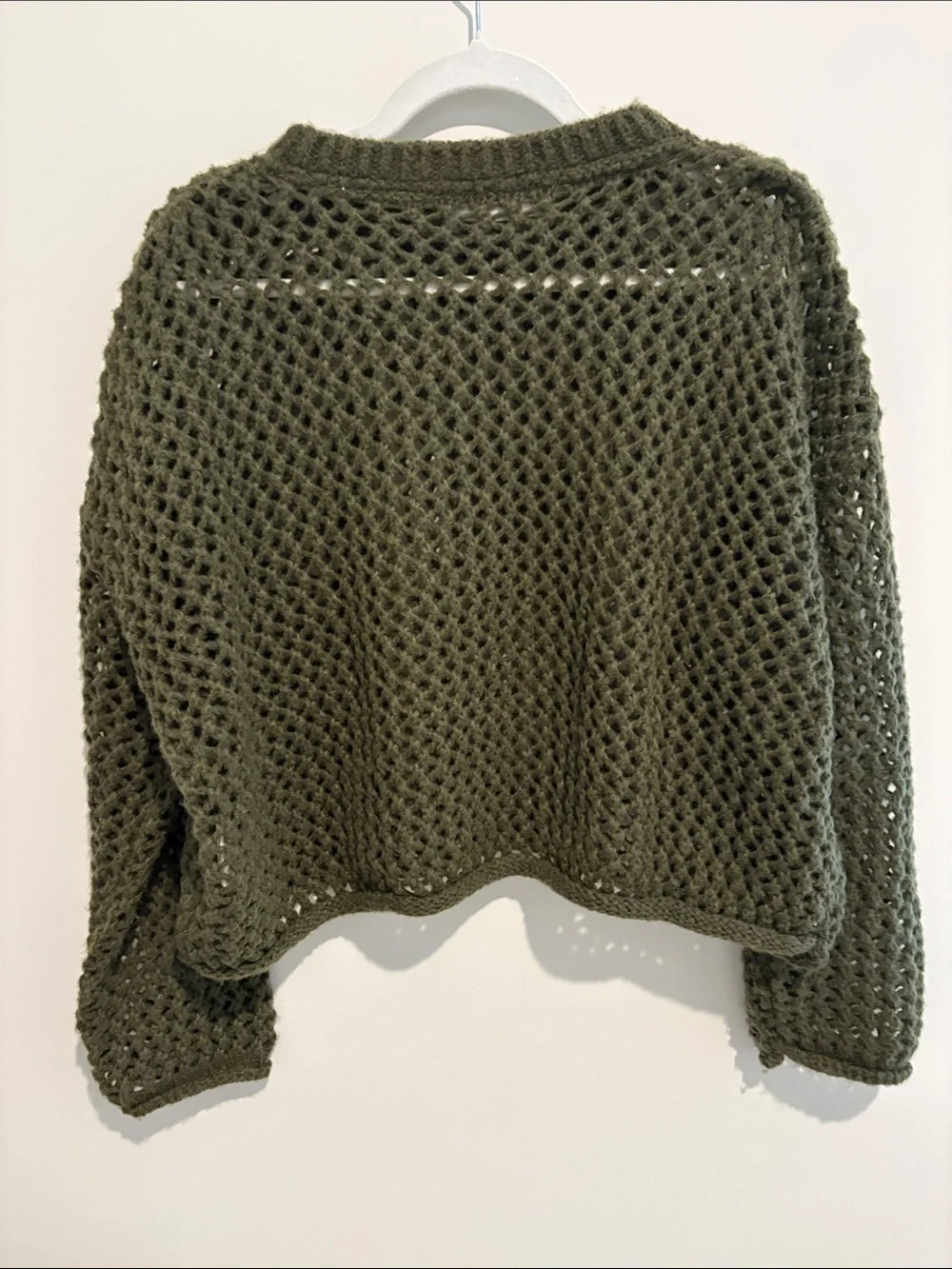 Noisy May Olive Open-Weave Crewneck Sweater